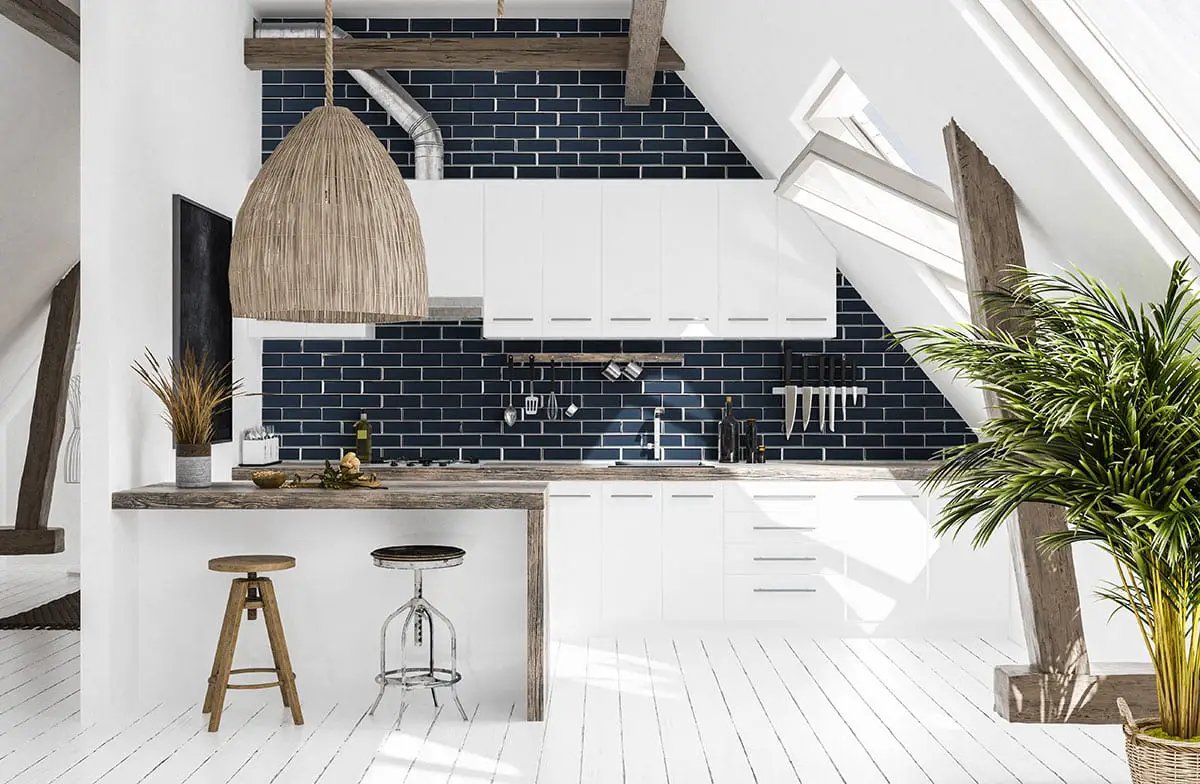 Vague Blue Subway Tile Glossy Pattern Glass Mosaics in a finished room