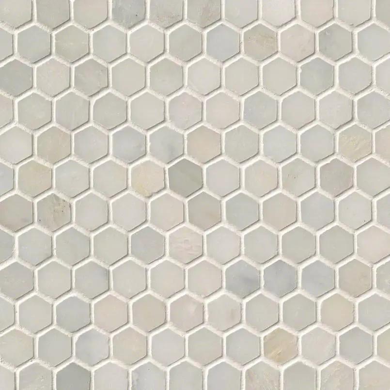 Greecian White 1" Hexagon Mosaic Tile Polished Marble close up