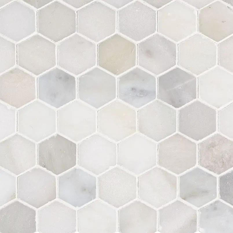 Greecian White 2"hexagon Polished Hexagon Marble Mosaics close up