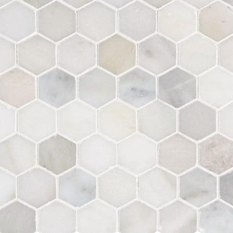 Greecian White 2"hexagon Polished Hexagon Marble Mosaics close up