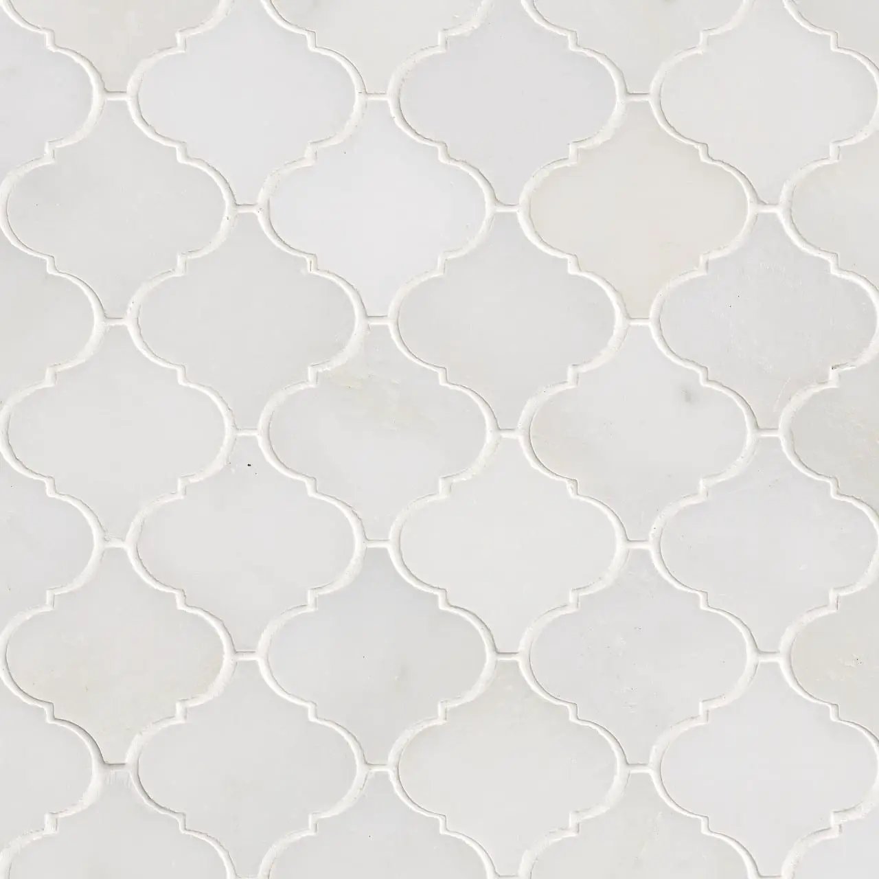 Greecian White Arabesque Tile Polished Pattern Marble Mosaics close up