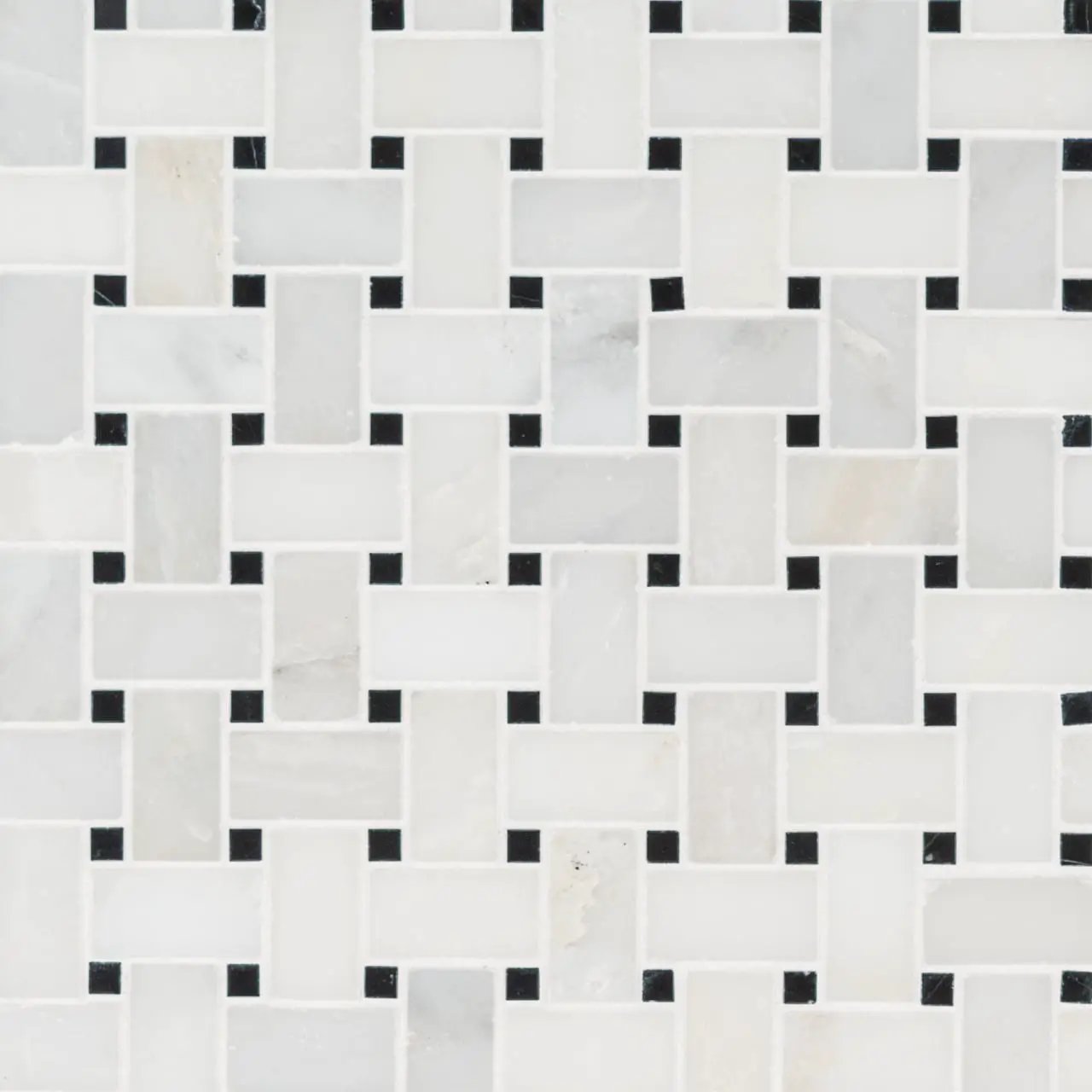 Greecian White Basketweave Pattern Polished Marble Mosaics close up