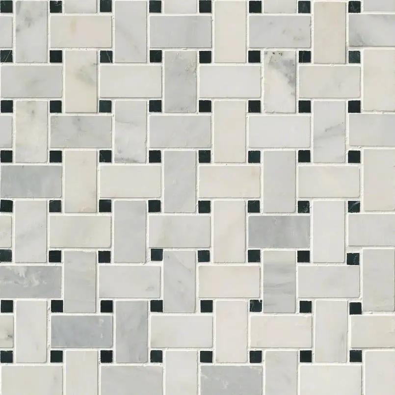 Greecian White Basketweave Pattern Polished Marble Mosaics close up