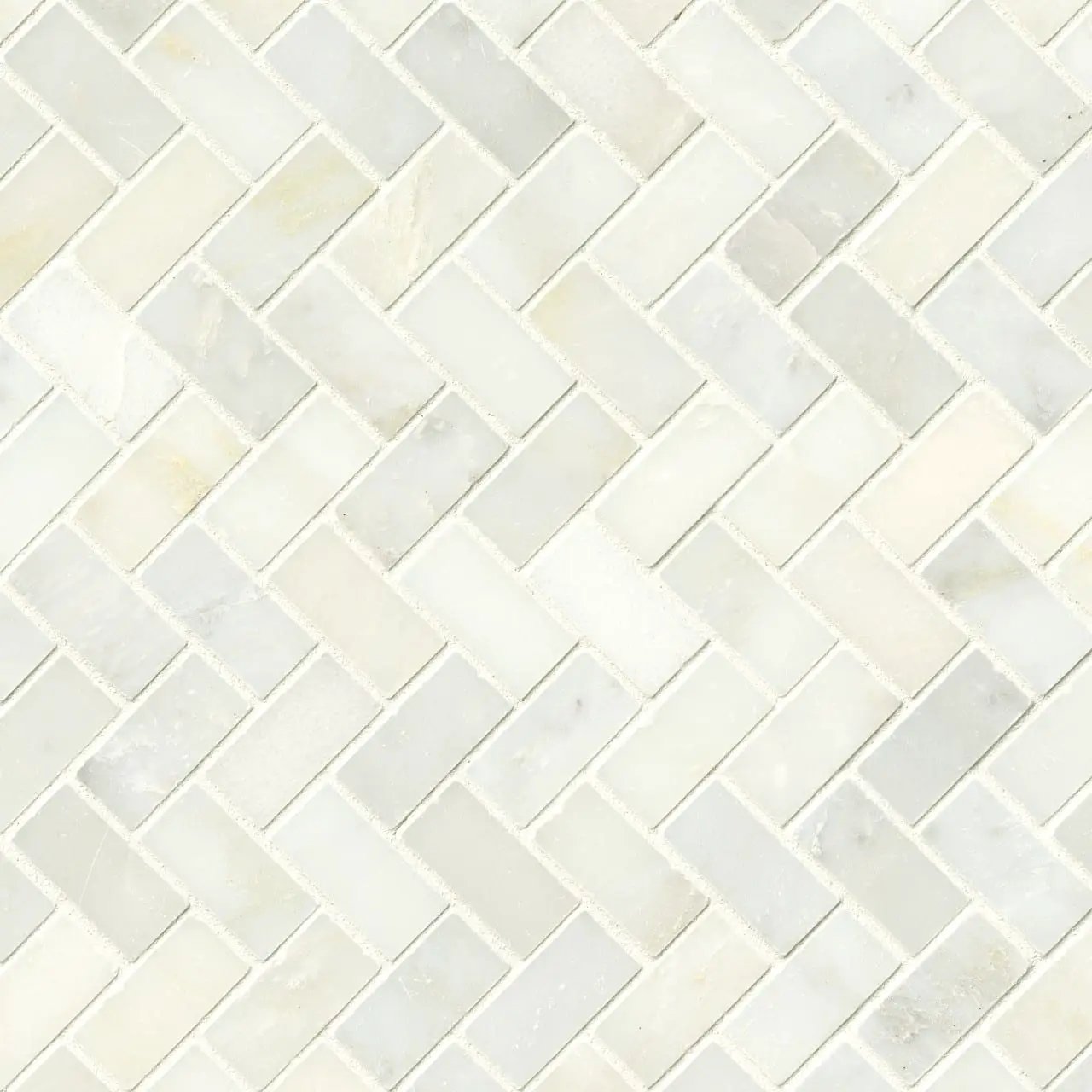 Greecian White Herringbone Pattern Polished Marble Mosaics close up