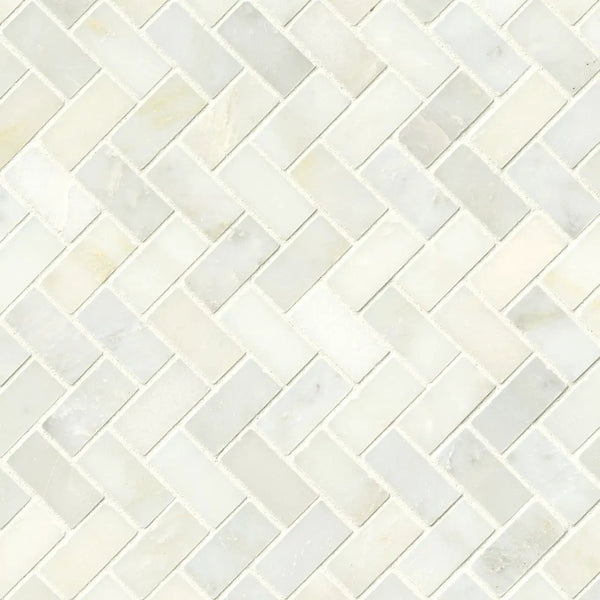 Greecian White Herringbone Pattern Polished Marble Mosaics