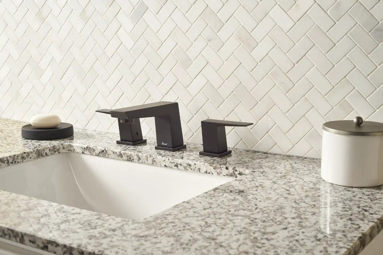 Greecian White Herringbone Pattern Polished Marble Mosaics in a finished room
