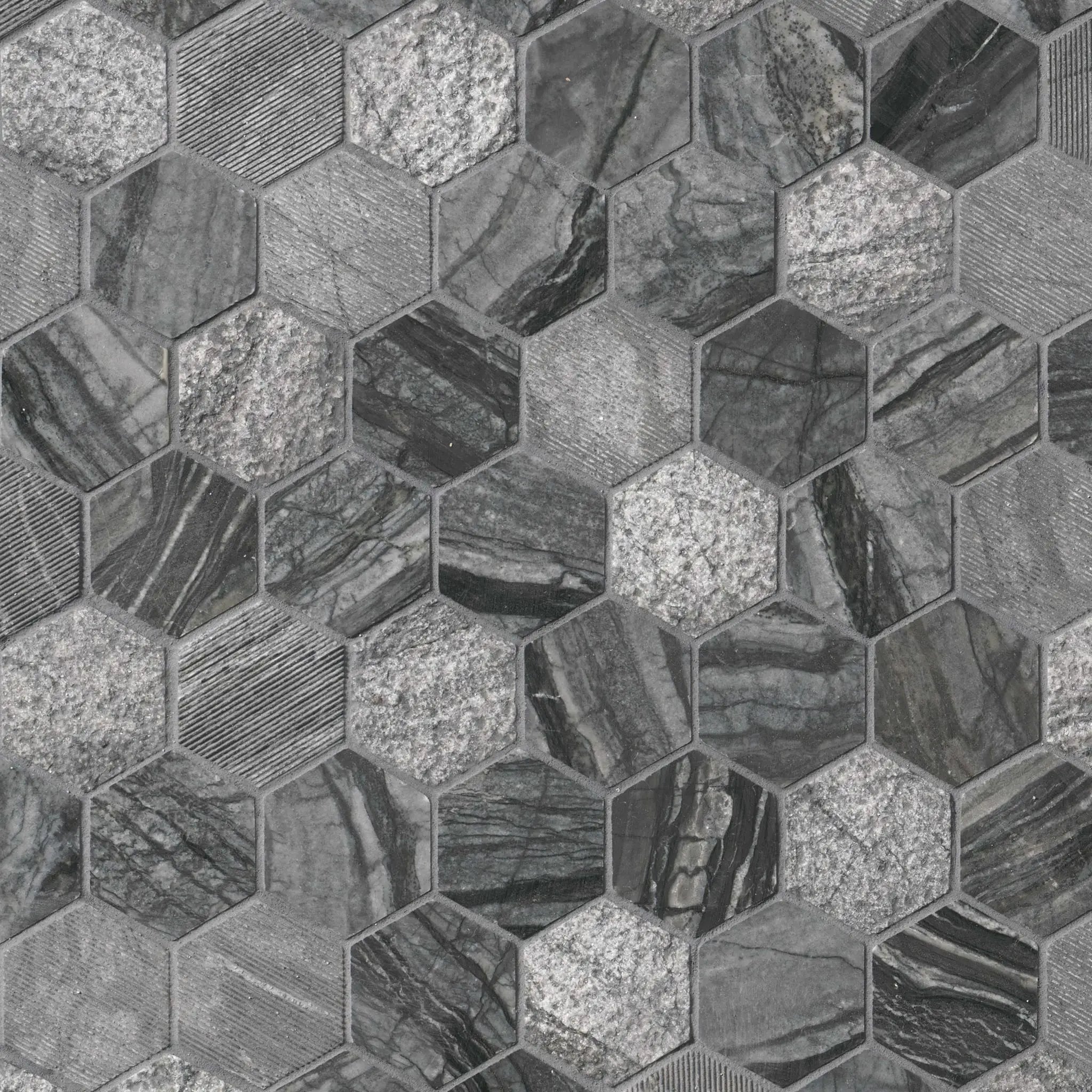 Henley Multi Finish Hexagon Mosaic Tile Marble close up