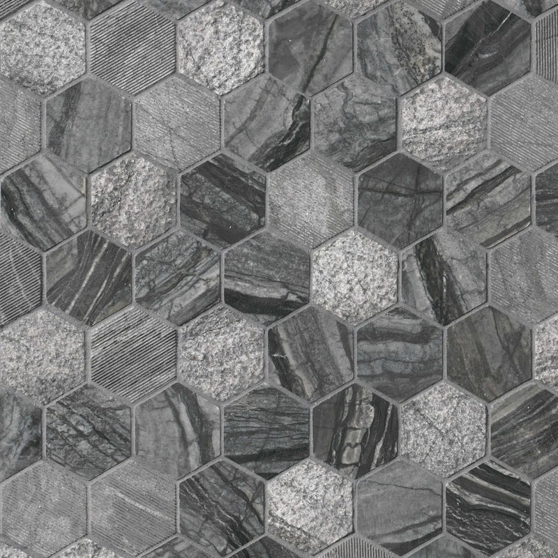 Henley Multi Finish Hexagon Mosaic Tile Marble close up