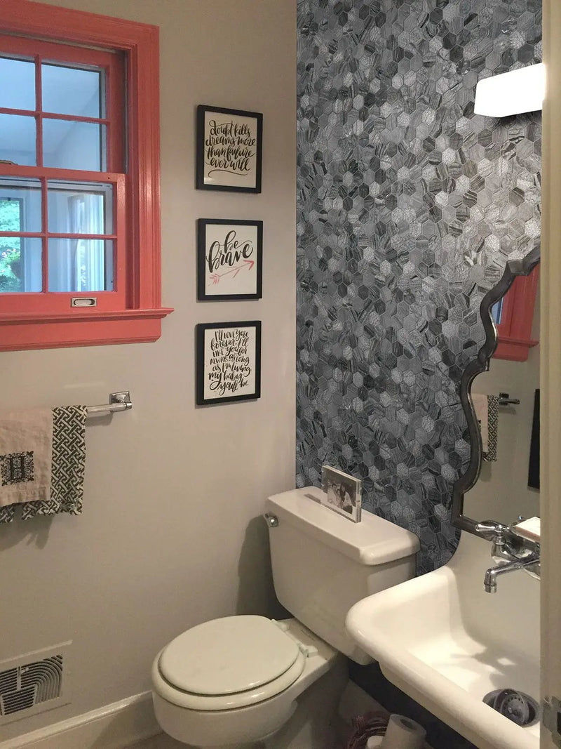Henley Multi Finish Hexagon Mosaic Tile Marble in a finished room