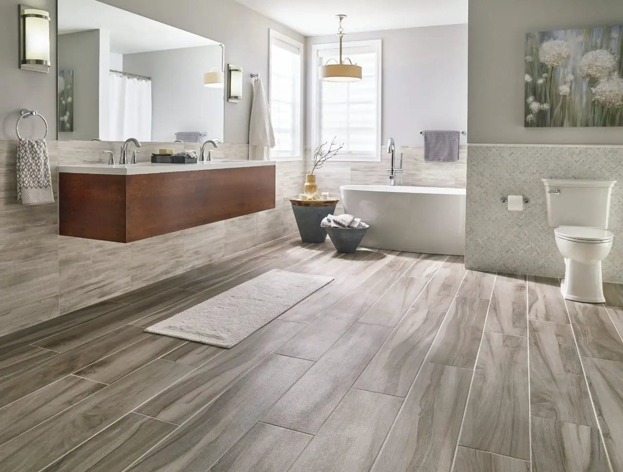 Aspenwood Ash Matte Porcelain Tiles 9x48 in a finished room