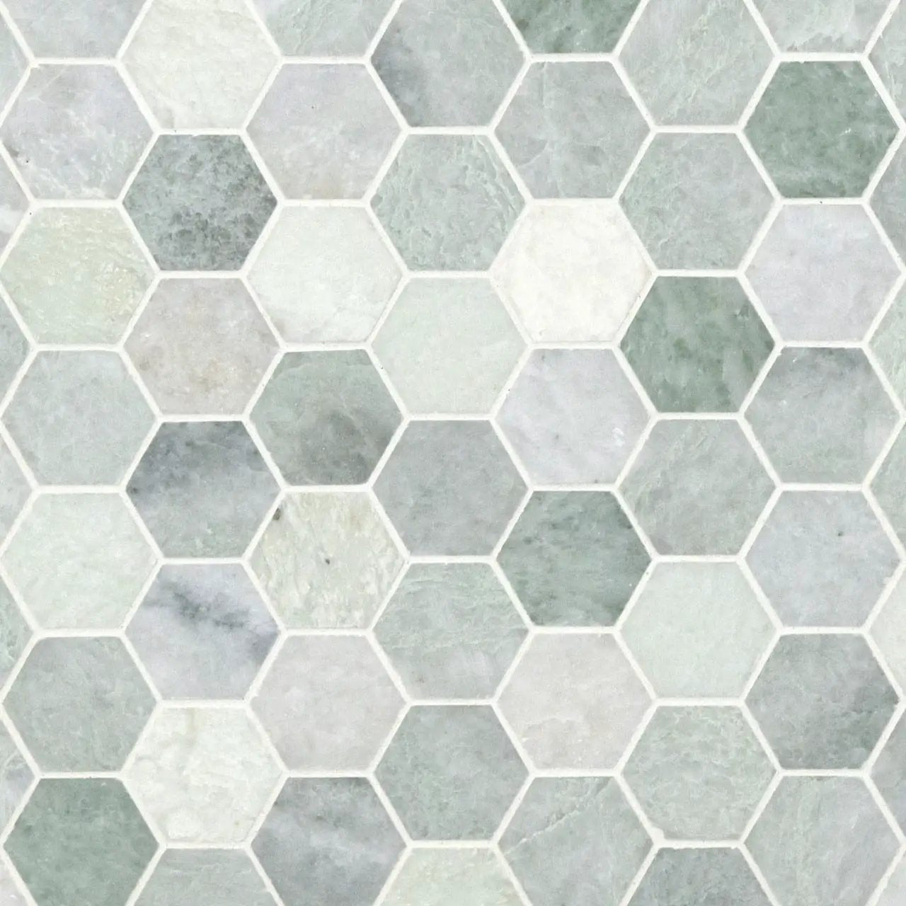 Icelandic Green 2" Hexagon Mosaic Tile Polished Marble close up