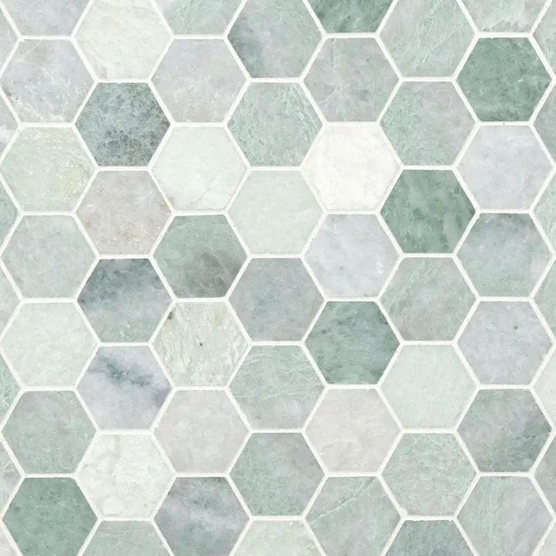 Icelandic Green 2" Hexagon Mosaic Tile Polished Marble close up