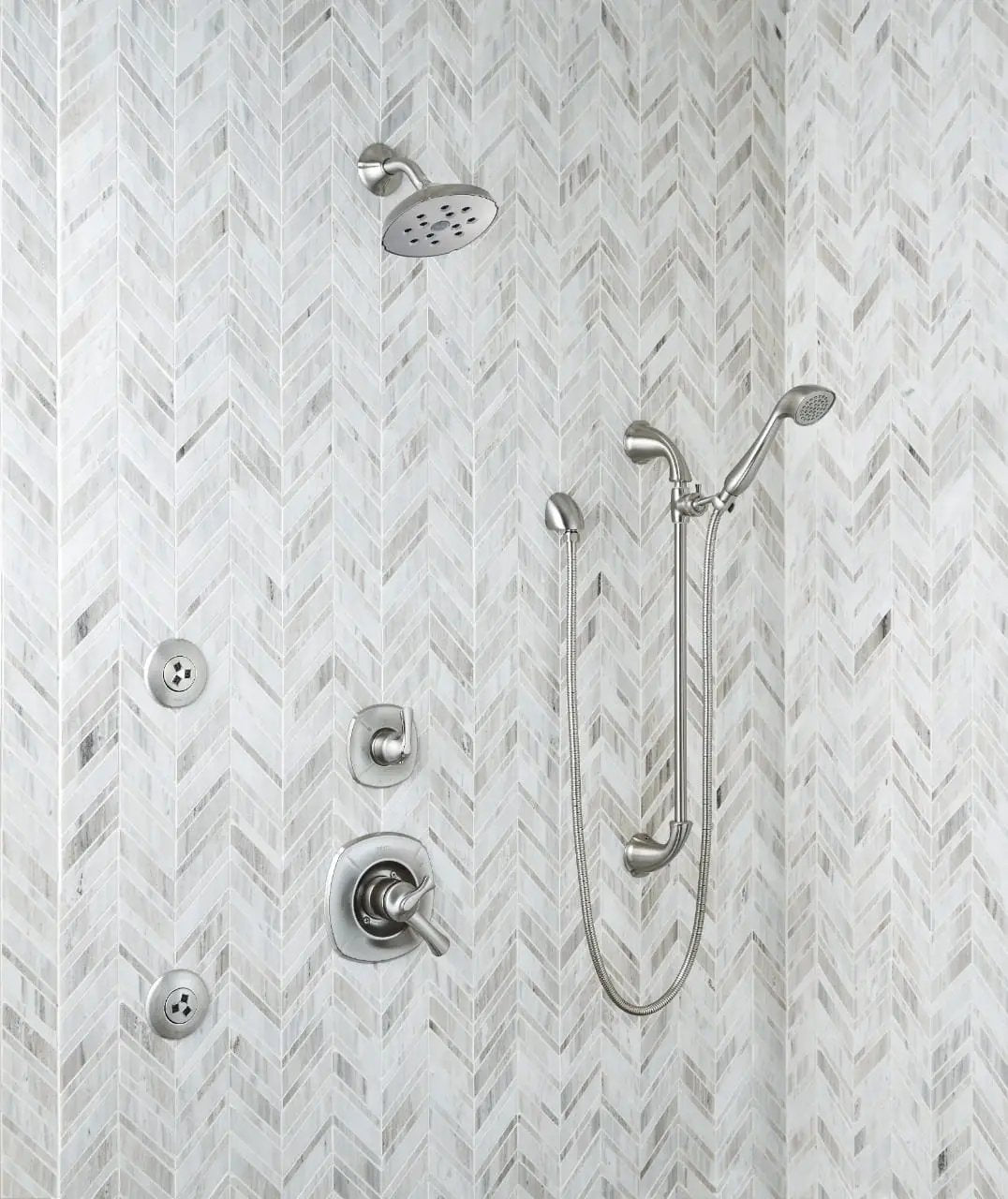 Palisandro Chevron Polished Pattern Marble Mosaics in a finished room