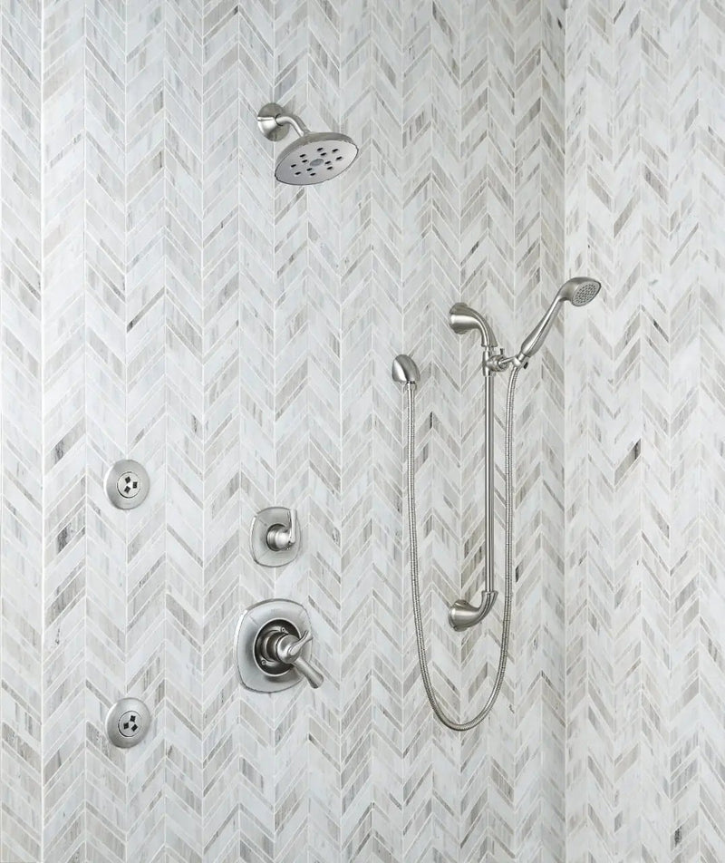Palisandro Chevron Polished Pattern Marble Mosaics in a finished room