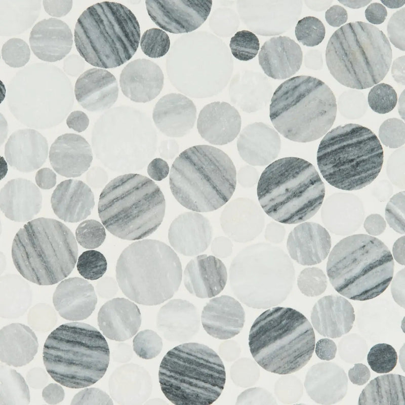 Alaska Gray Pebble Polished 10mm Pattern Marble Mosaics close up