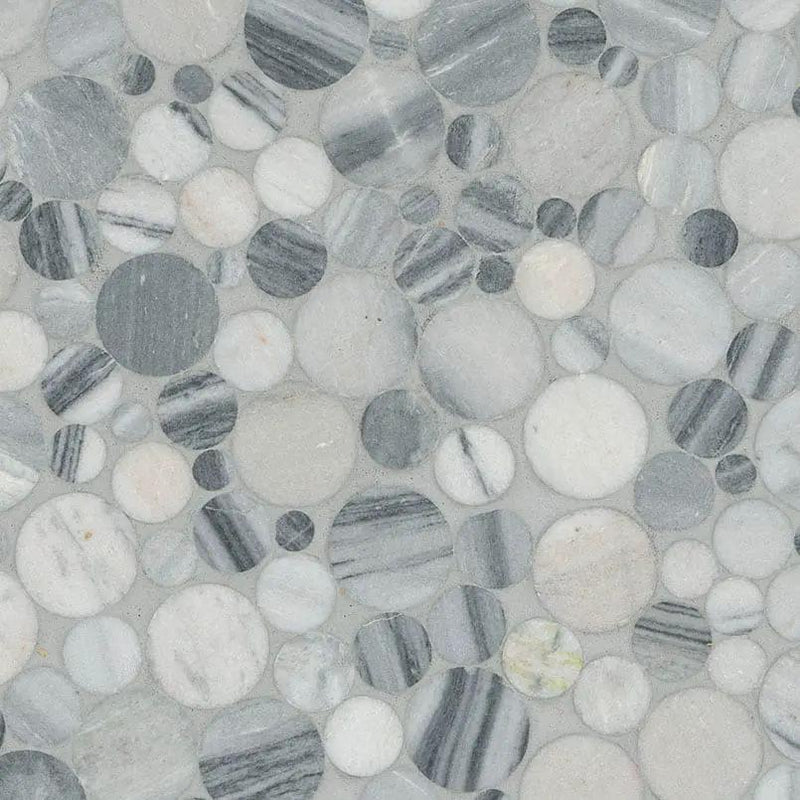 Alaska Gray Pebble Polished 10mm Pattern Marble Mosaics close up