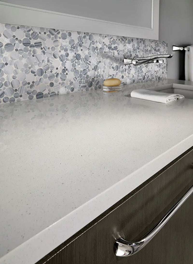 Alaska Gray Pebble Polished 10mm Pattern Marble Mosaics in a finished room
