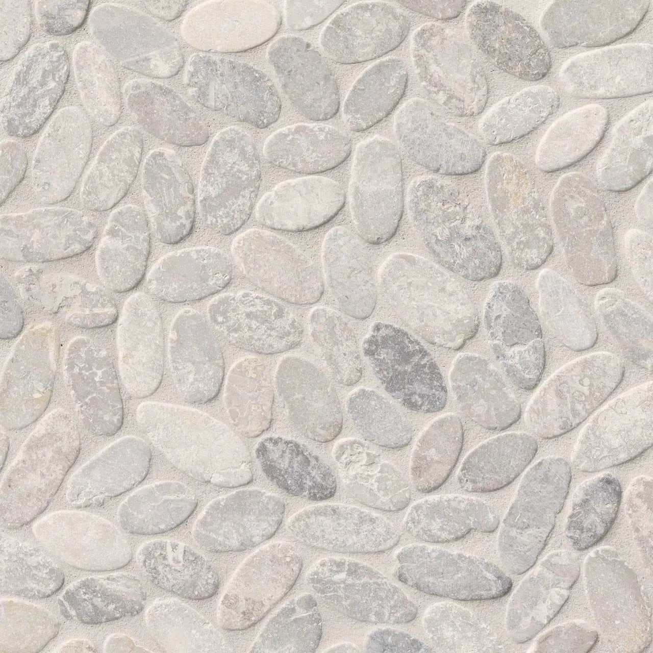 Sliced Pebble Ash Tumbled Pattern Marble Mosaics close up