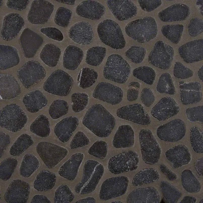 Black Marble Pebbles Tumbled Pattern 10mm Mosaics close up