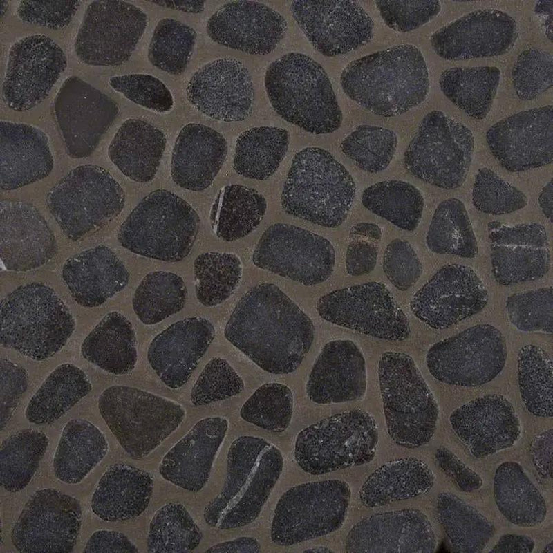 Black Marble Pebbles Tumbled Pattern 10mm Mosaics close up