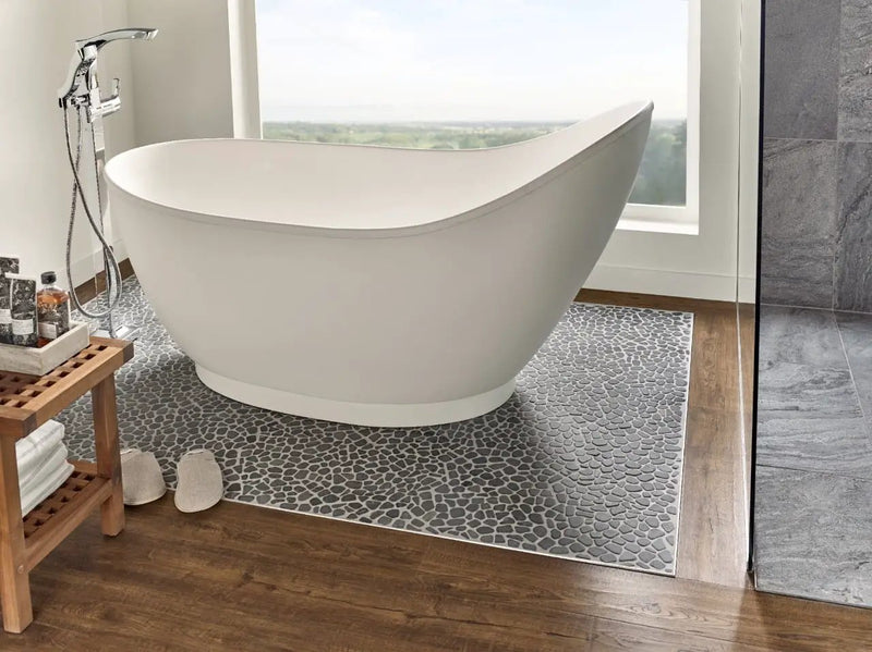 Black Marble Pebbles Tumbled Pattern 10mm Mosaics in a finished room