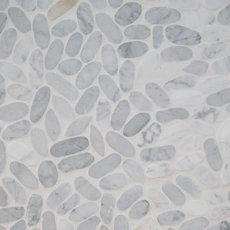 Sliced Carrara White Pebble Tumbled Pattern Marble Mosaics by MSI Surfaces