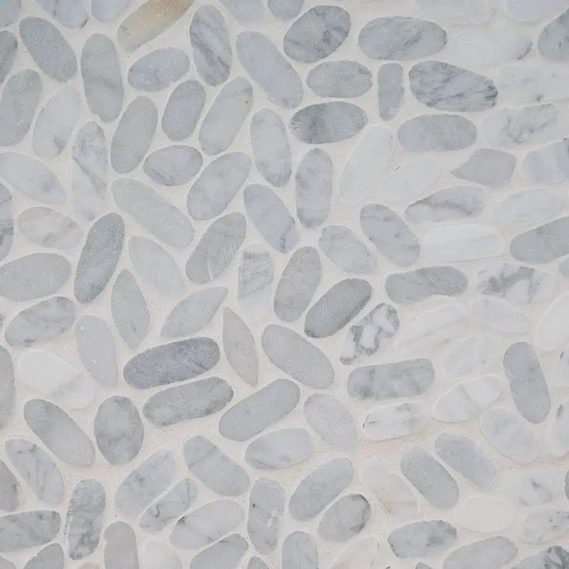 Sliced Carrara White Pebble Tumbled Pattern Marble Mosaics by MSI Surfaces