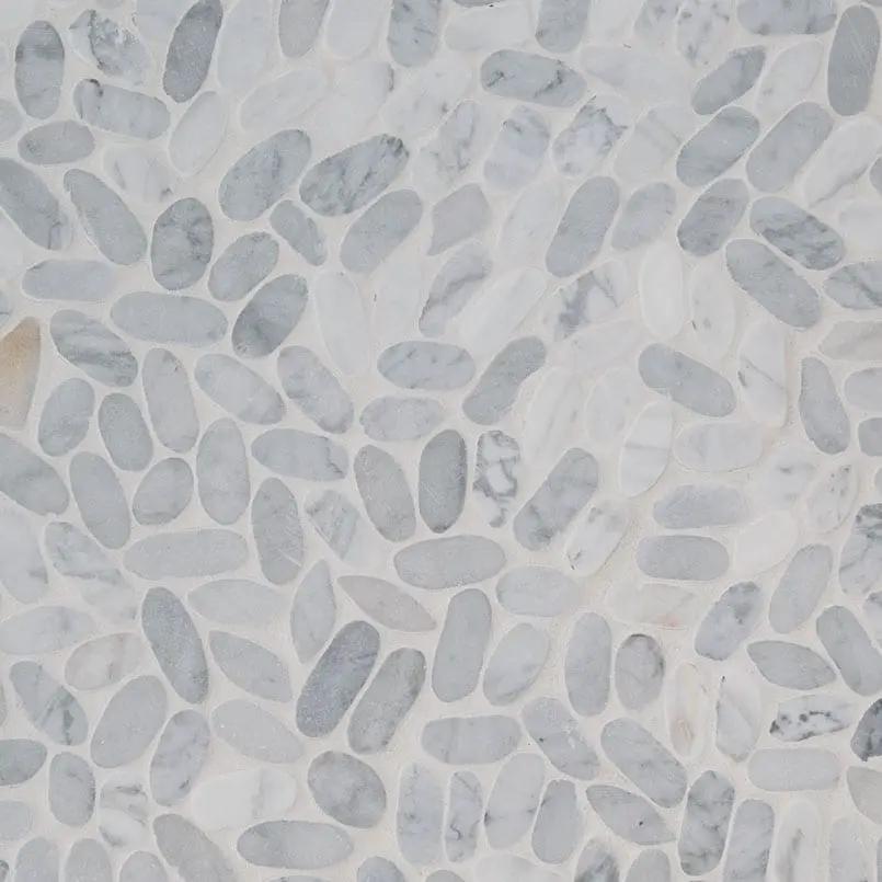 Sliced Carrara White Pebble Tumbled Pattern Marble Mosaics by MSI Surfaces