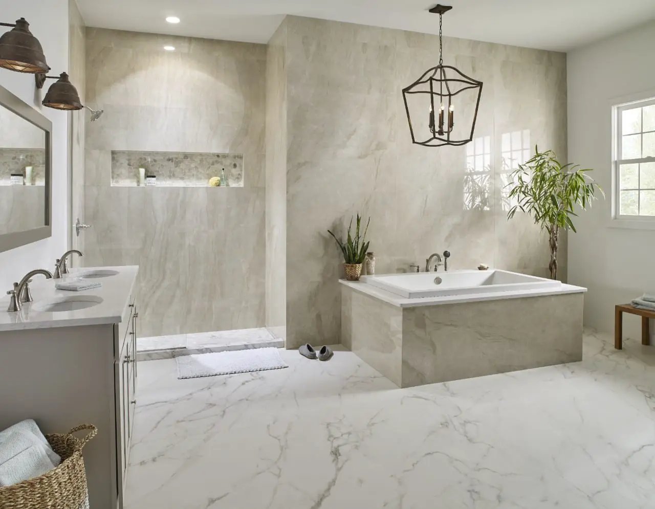 Dorado Pebble Tumbled 10mm Pattern Marble Mosaics in a finished room