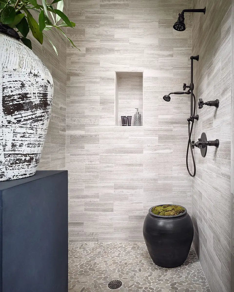 Sliced Pebble Earth Tumbled Pattern Marble Mosaics in a finished room