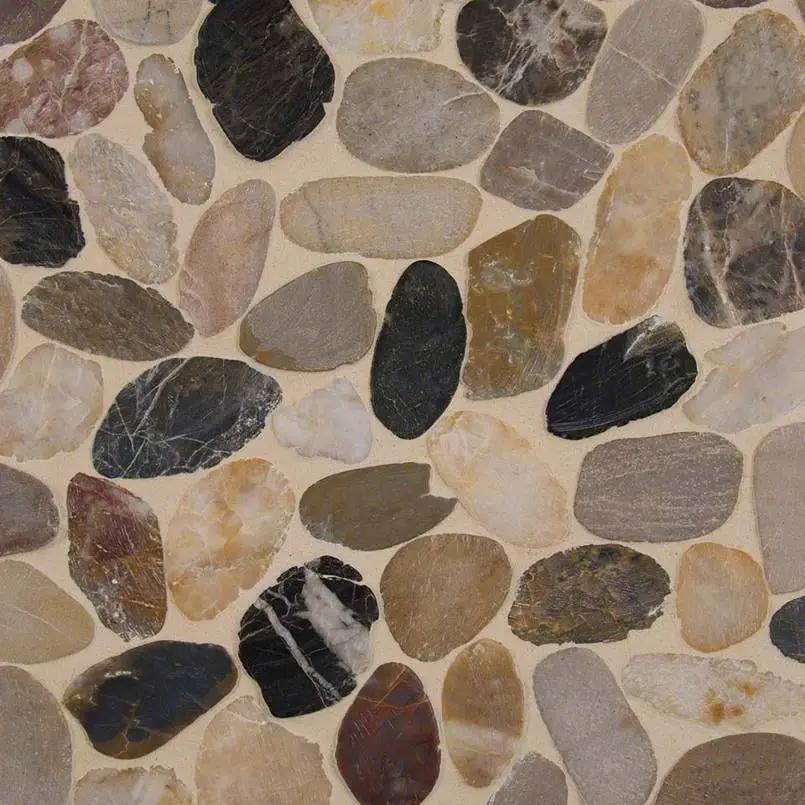 Mix River Pebbles Pattern 10mm Tumbled Quartzite Mosaics close up