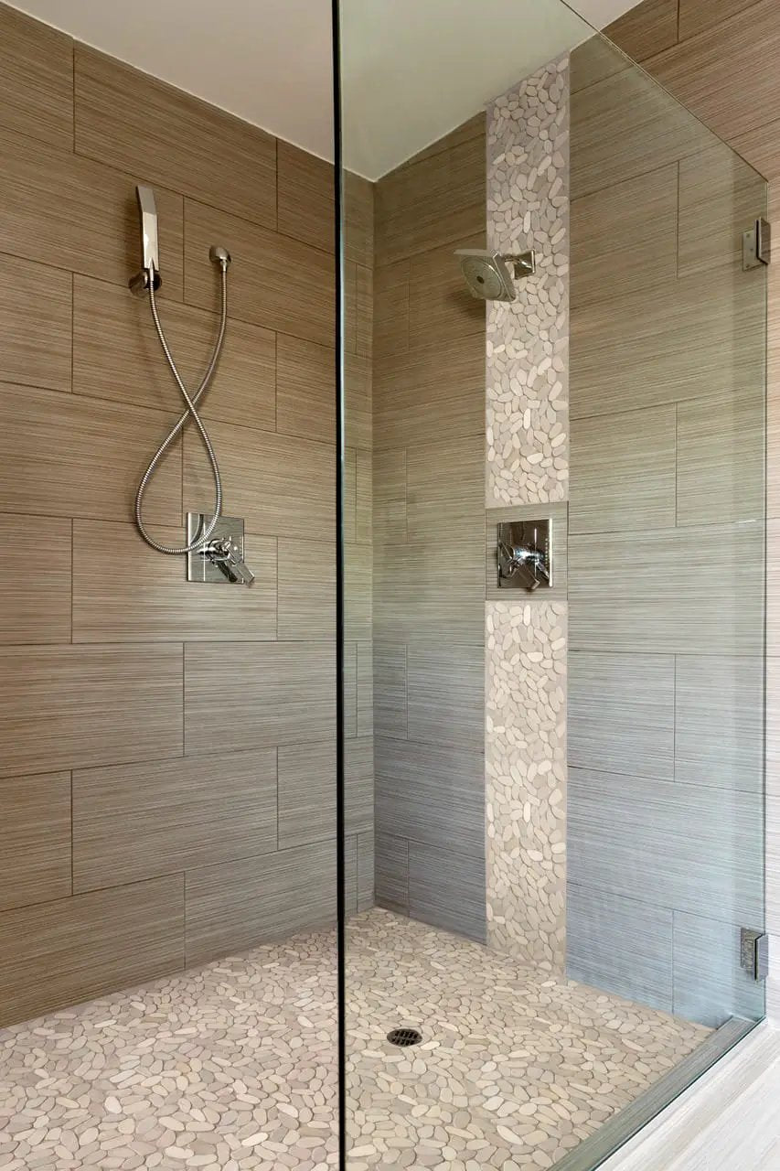 Sliced Pebble Earth Tumbled Pattern Marble Mosaics in a finished room