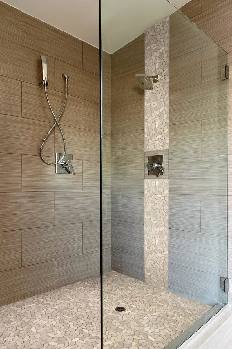 Sliced Pebble Earth Tumbled Pattern Marble Mosaics in a finished room