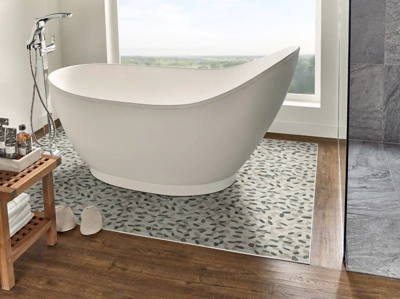 Metropolitan Pebble Honed Pattern Marble Mosaics in a finished room