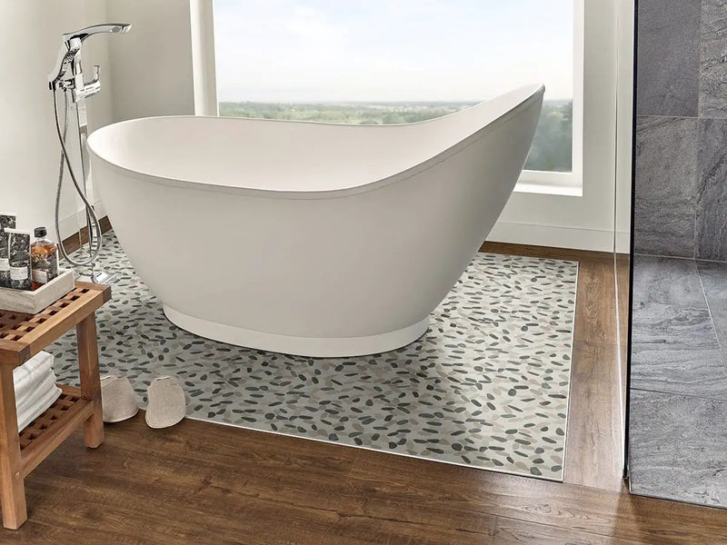 Metropolitan Pebble Honed Pattern Marble Mosaics in a finished room