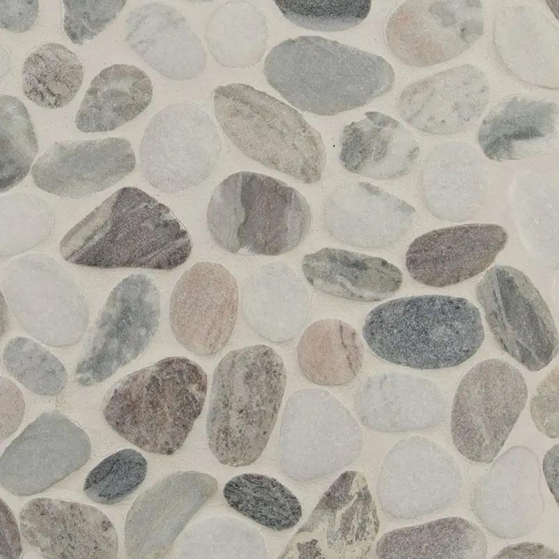 Puebla Greige Pebble Tumbled Pattern Marble Mosaics close up