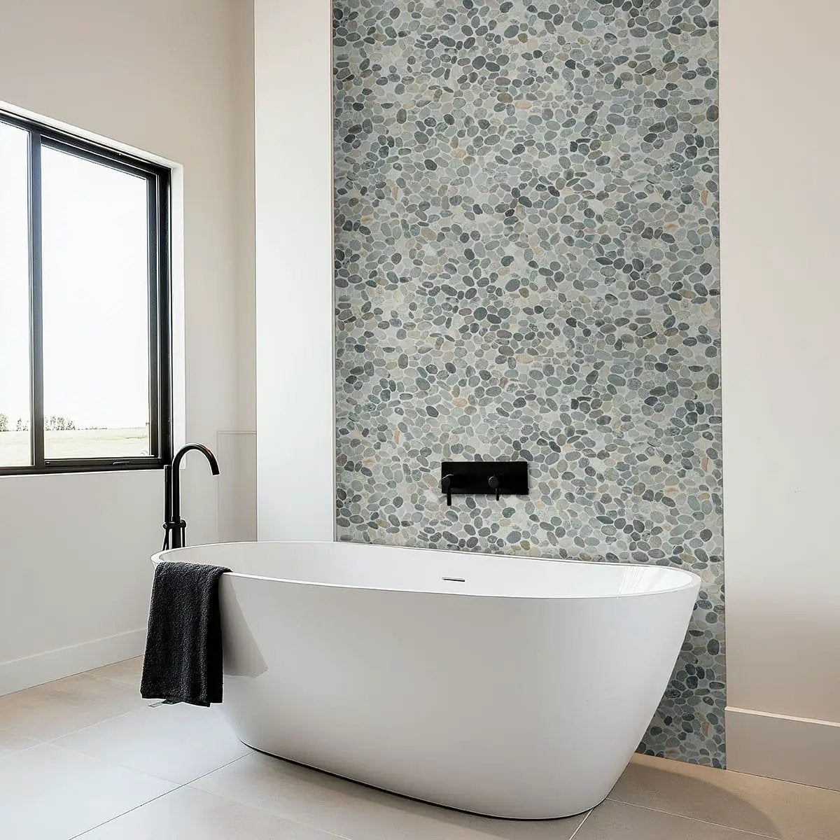 Sliced Rainforest Pebble Tumbled Pattern Marble Mosaics in a finished room
