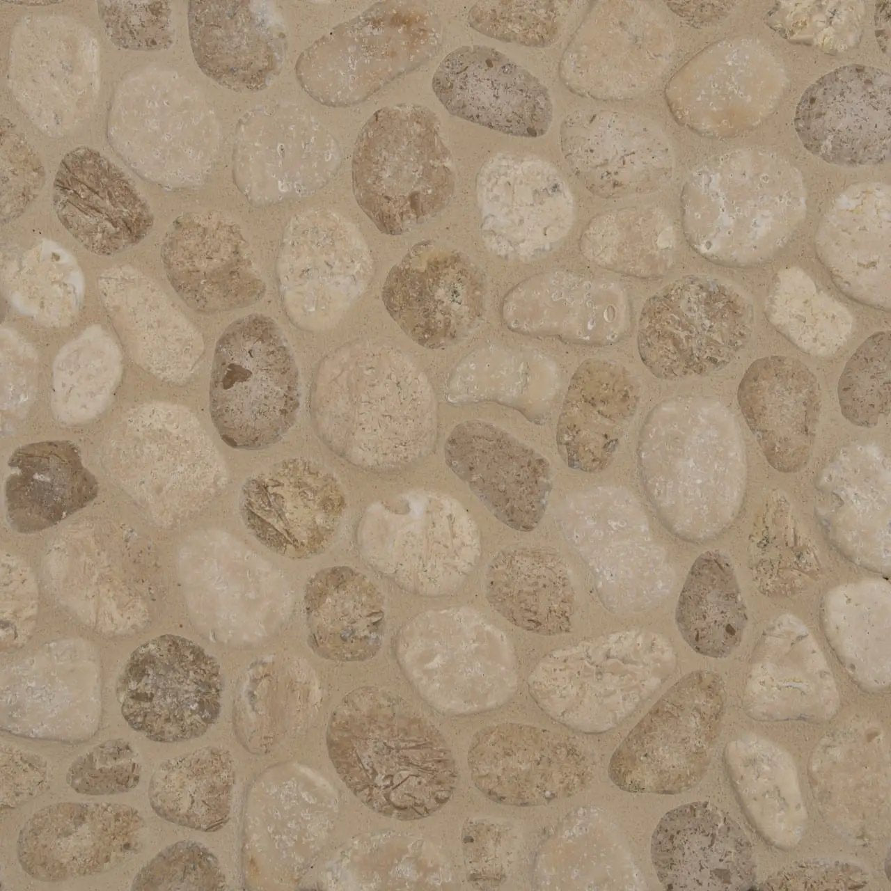 Travertine Blend Pebbles Tumbled Pattern 10mm Mosaics close up