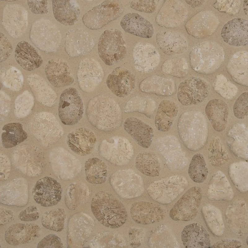 Travertine Blend Pebbles Tumbled Pattern 10mm Mosaics close up