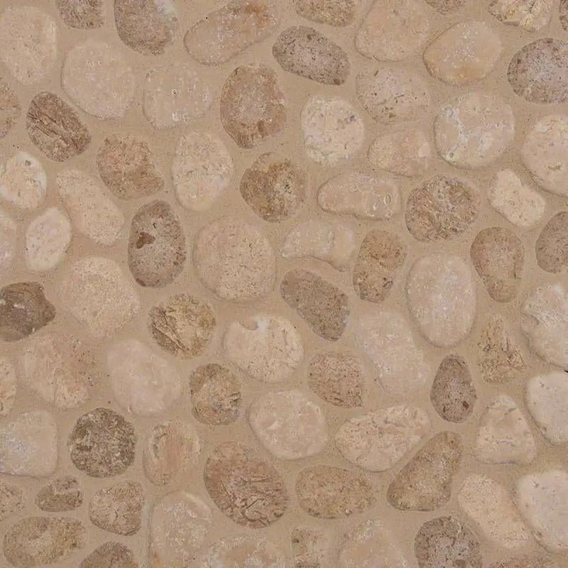 Travertine Blend Pebbles Tumbled Pattern 10mm Mosaics close up
