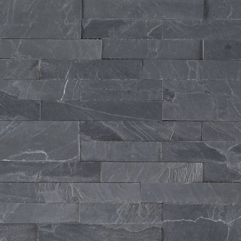 Midnight Ash Peel And Stick Stacked Stone Natural Slate Mosaics 6x22 close up