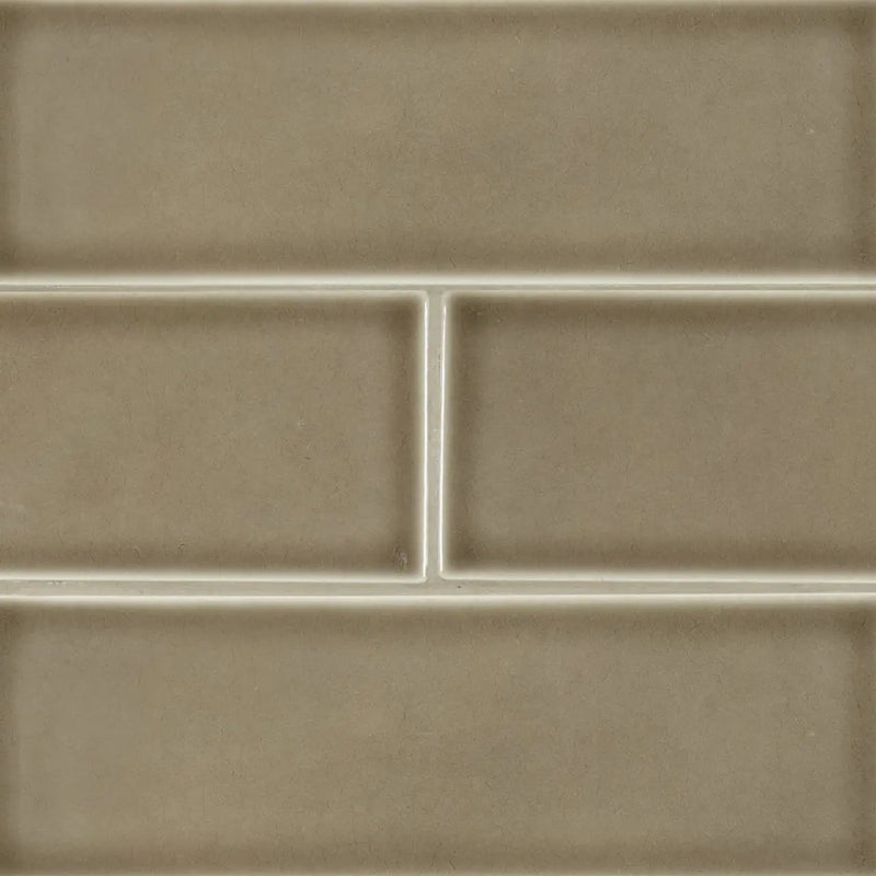 Artisan Taupe Subway Tile 4x12 Glossy Ceramic Mosaics close up