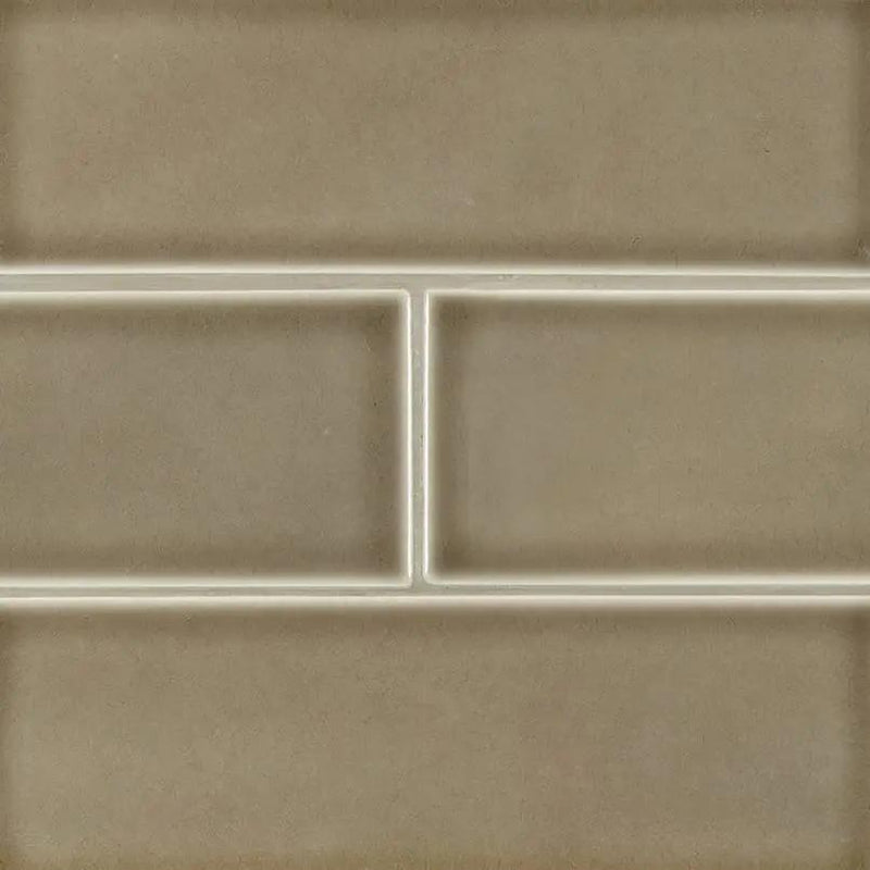 Artisan Taupe Subway Tile 4x12 Glossy Ceramic Mosaics close up
