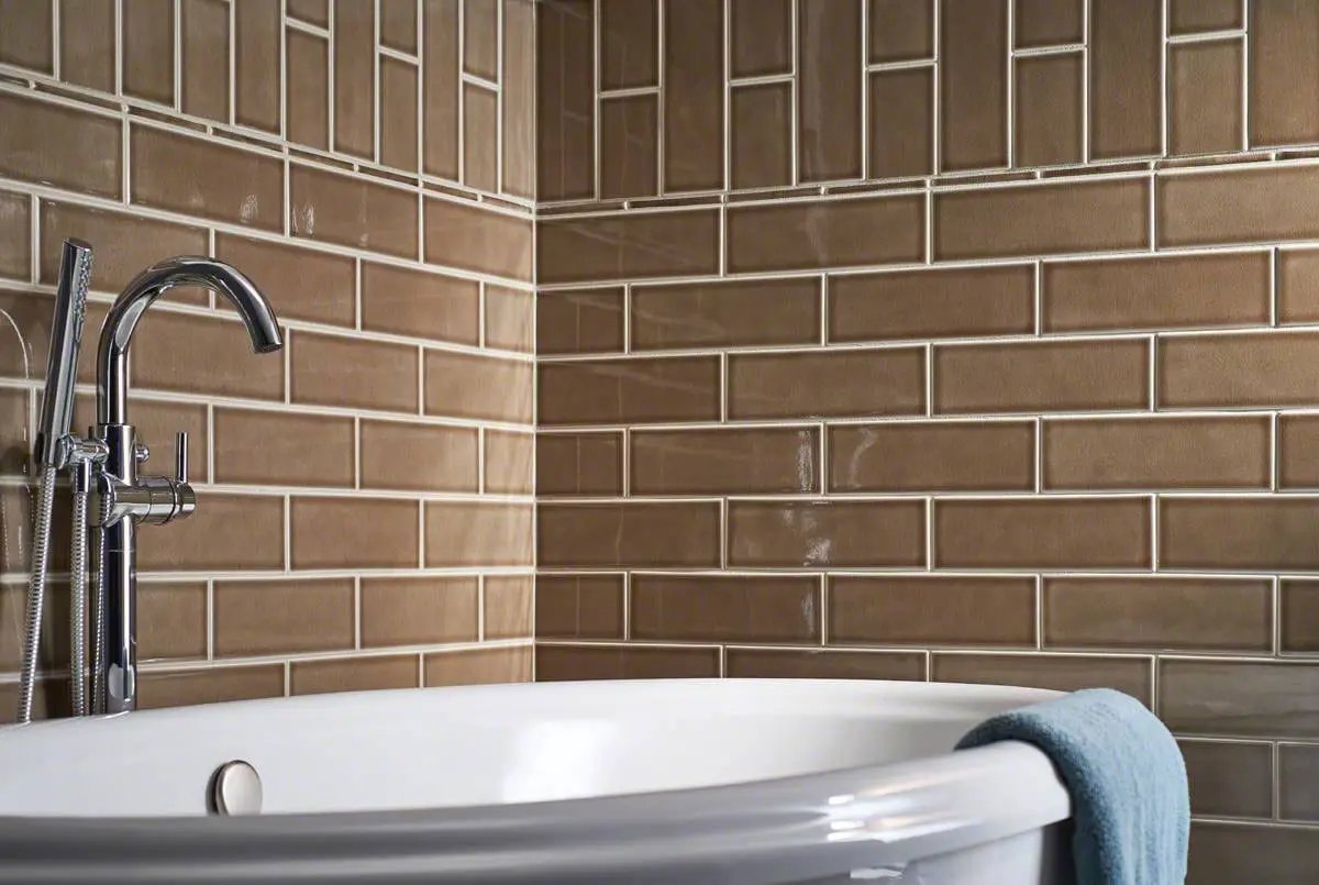 Artisan Taupe Subway Tile 4x12 Glossy Ceramic Mosaics in a finished room