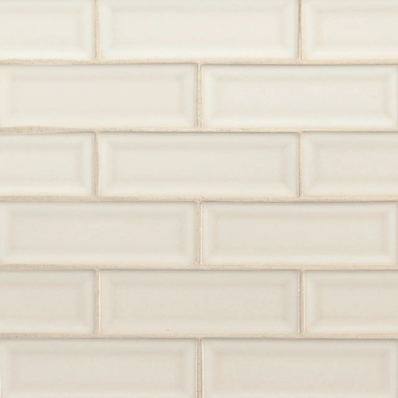 Antique White Beveled Tile Glossy Ceramic Mosaics 2x6 close up