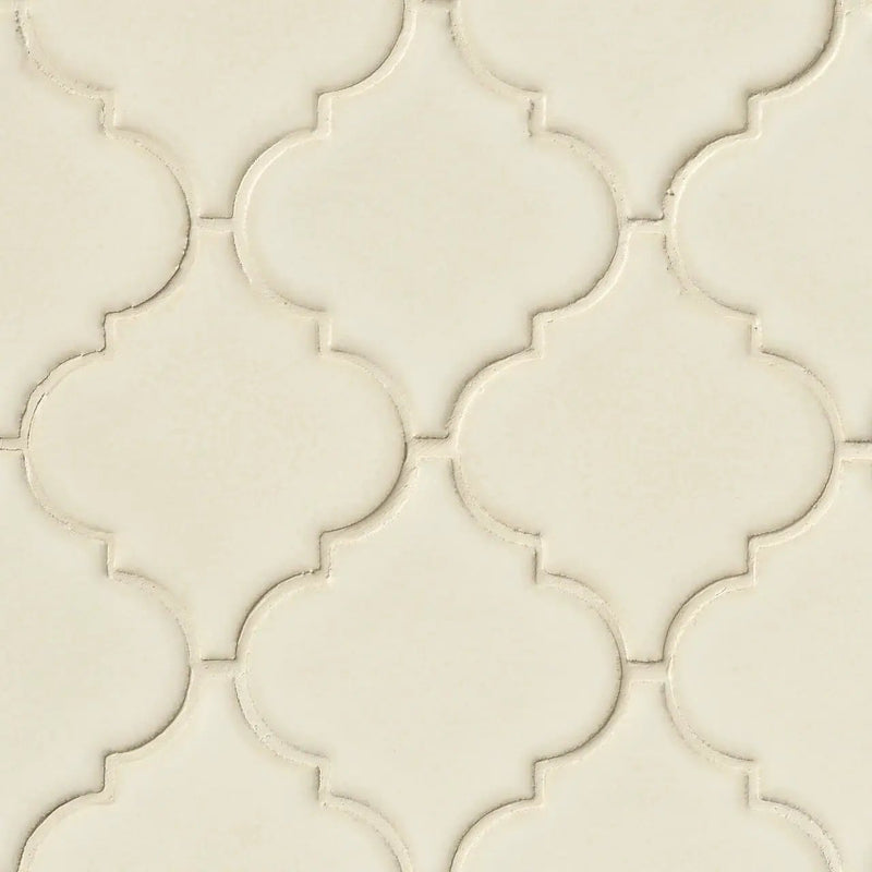 Antique White Arabesque Tile Glossy Pattern Ceramic Mosaics close up