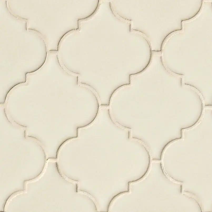Antique White Arabesque Tile Glossy Pattern Ceramic Mosaics close up