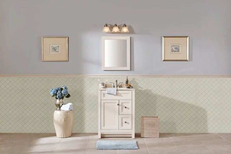 Antique White Arabesque Tile Glossy Pattern Ceramic Mosaics in a finished room