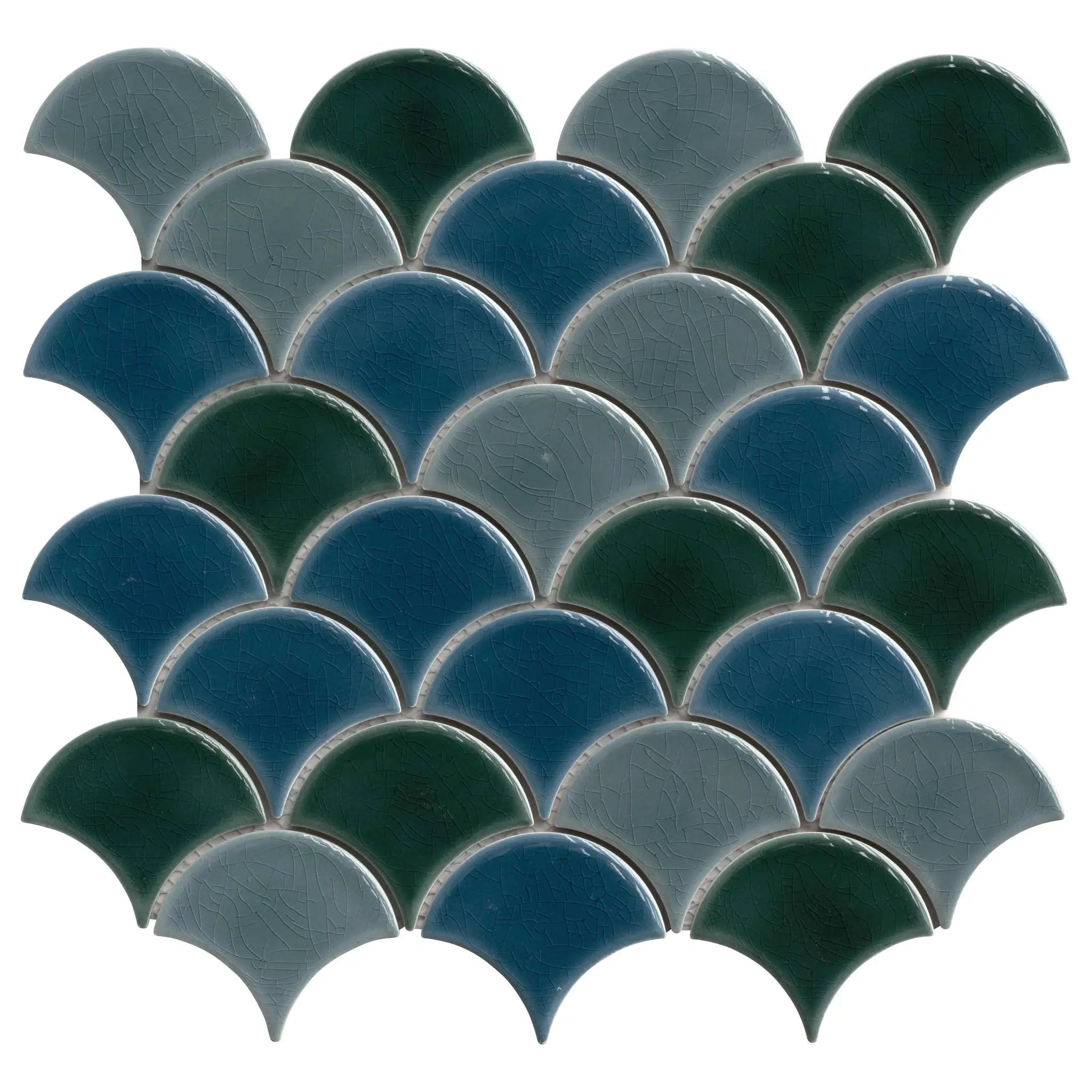 Azul Scallop 8mm Glossy Pattern Porcelain Mosaics close up