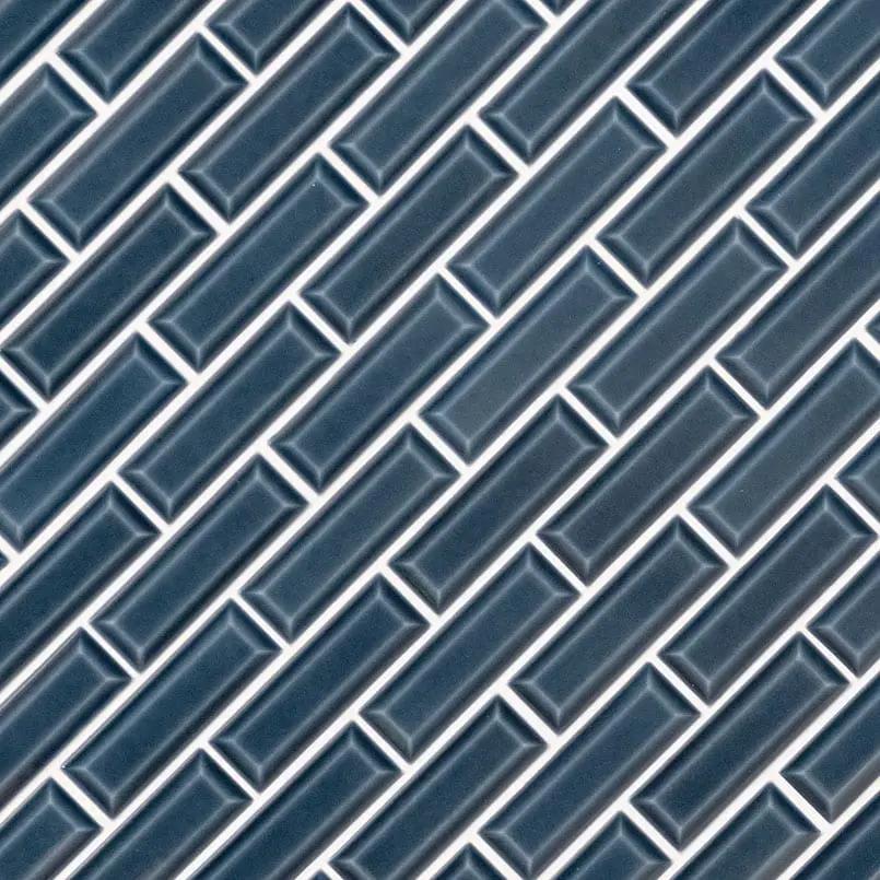 Bay Blue Beveled Tile 2x6 Glossy Ceramic Mosaics angled view